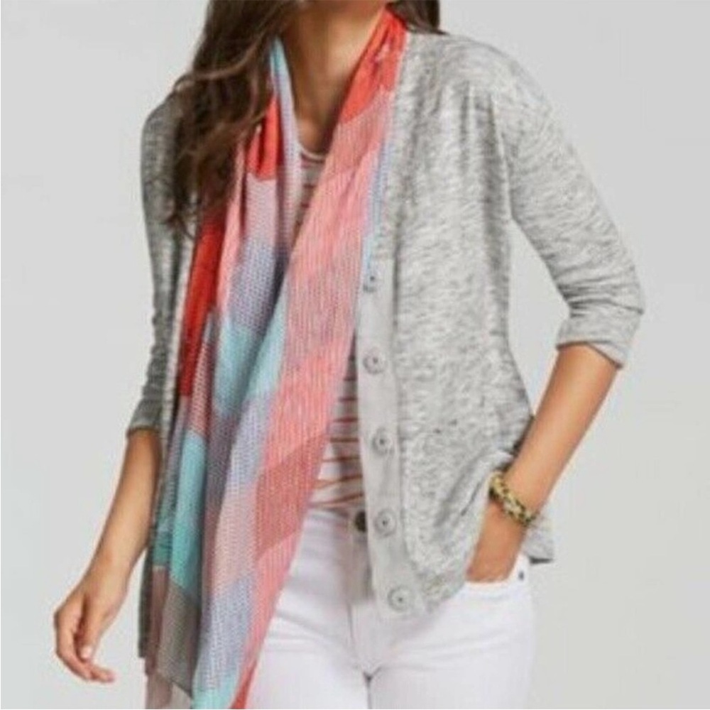 Cabi 5286 Gray Heathered Marbled VNeck Button Snap Down Front‎ Pocket Cradigan
